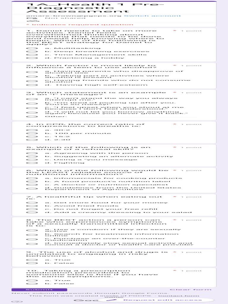 1A - Health 1 Pre-Diagnostic Assessment | PDF | Over The Counter Drug ...