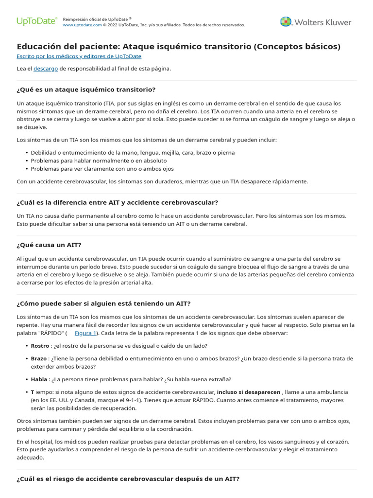 Ataque Isquémico Transitorio: Guía Esencial | PDF | Carrera | Medicina