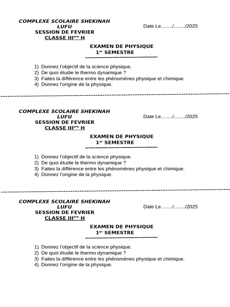Examen de Physique 1er Semestre 2025 | PDF | Physique | Sciences physiques
