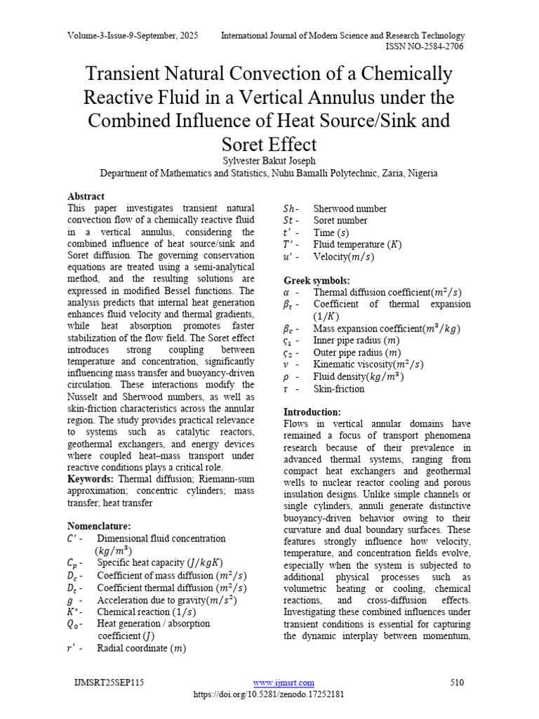 Transient Natural Convection of A Chemically Reactive Fluid in A ...
