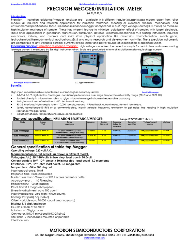 Precision Insulation Resistance Meters | PDF | Insulator (Electricity ...
