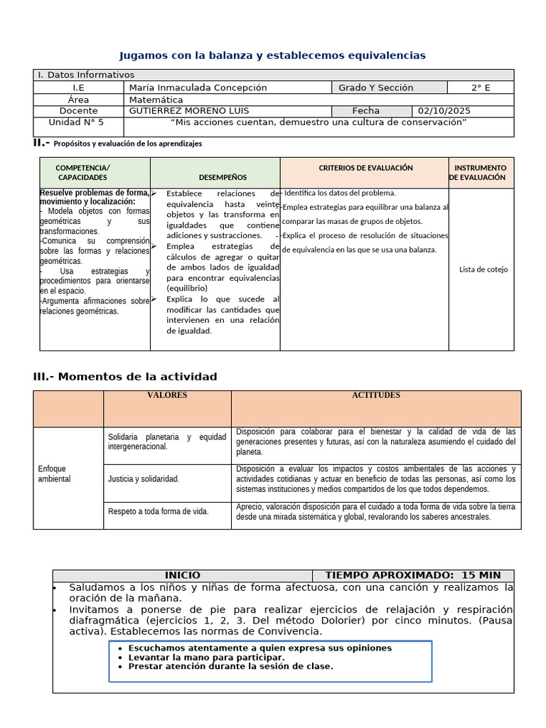 Equivalencias en Matemáticas para 2° E | PDF | Evaluación | Balanza