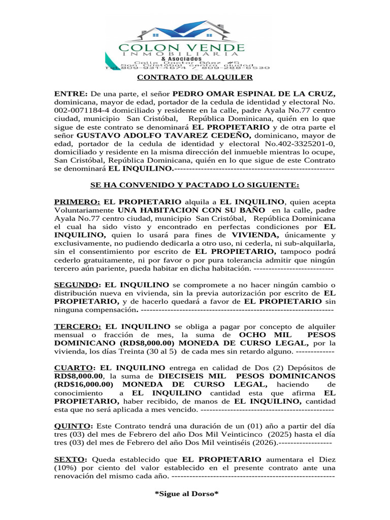 Contracto Alquiler Habitacion Omar y Simon Policia R | PDF | República ...