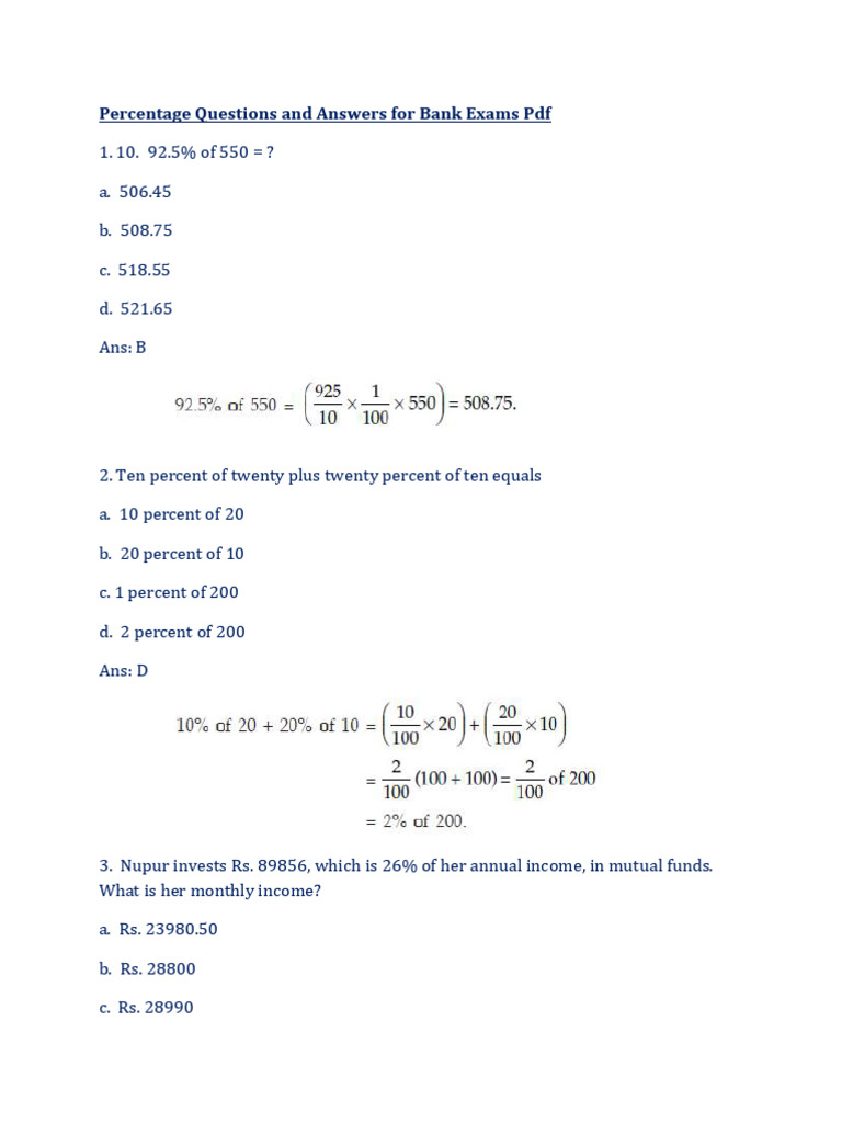 Percentage Questions for Bank Exams PDF | PDF