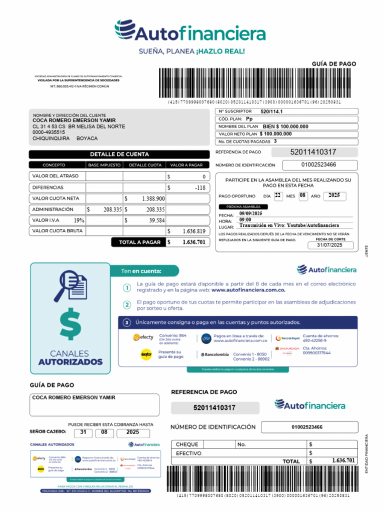 Guía de Pago y Atención al Cliente Autofinanciera | PDF