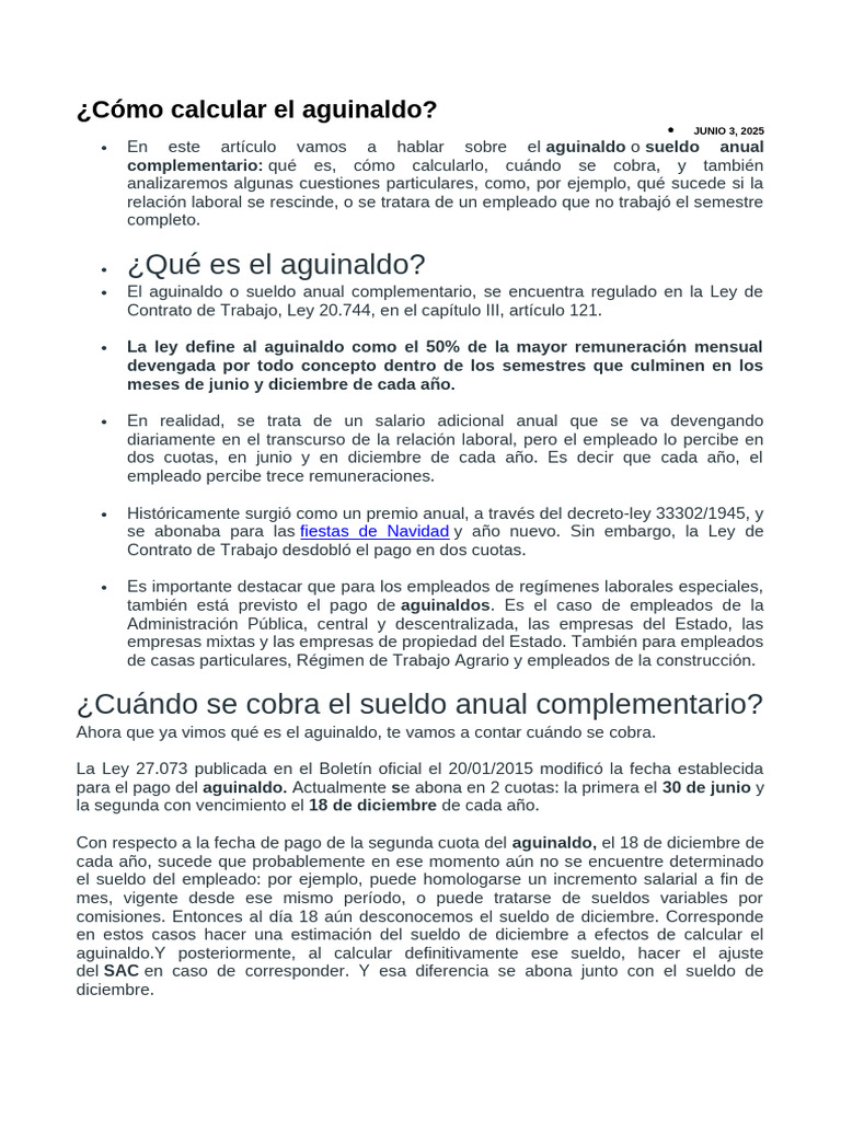 Cómo calcular el aguinaldo en Argentina | PDF | Salario | Distribución ...