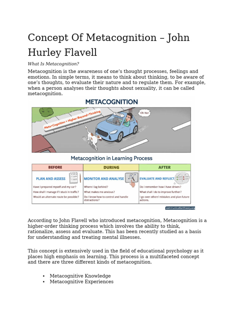 Flavell's Metacognition Concept Explained | PDF | Metacognition | Thought