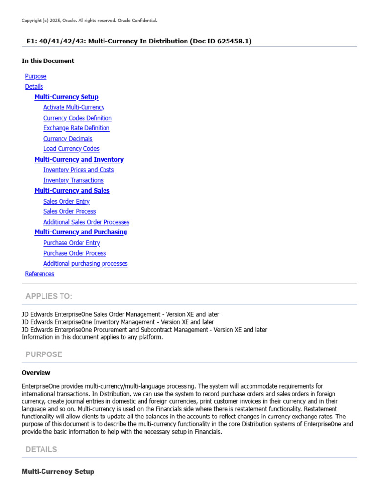 Multi-Currency Setup in JD Edwards | PDF | Exchange Rate | Currency