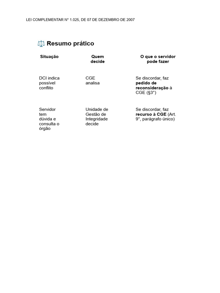 Lei Complementar 1.025/2007: Decisões e Recursos | PDF