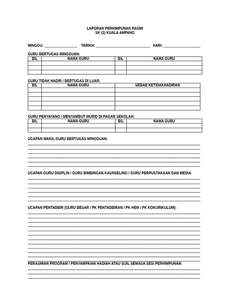Borang Laporan Perhimpunan Rasmi | PDF