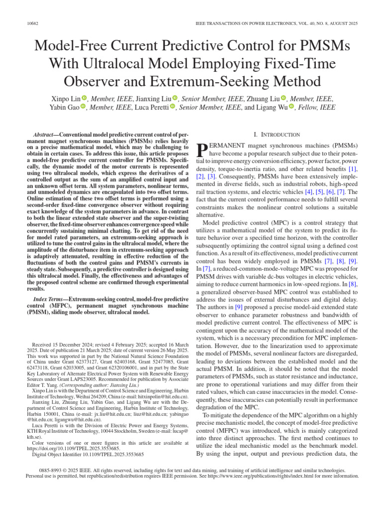 Model-Free Current Predictive Control For PMSMs With Ultralocal Model ...