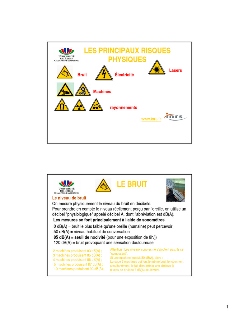 Risques physiques au travail : bruit et électricité | PDF | Bruit | Décibel