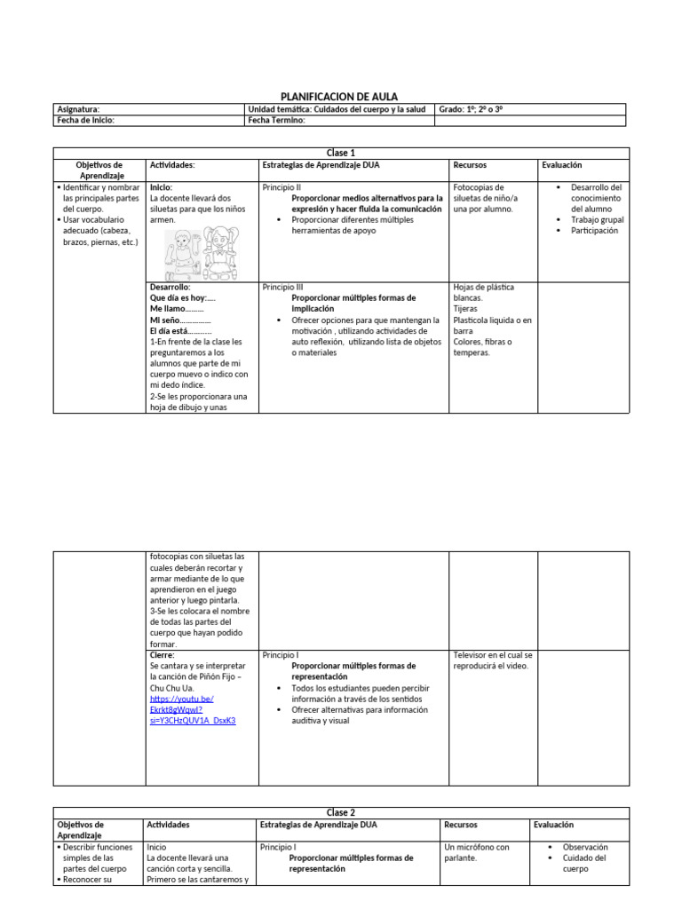 Planificacion de Aula Tres Clases | PDF | Aprendizaje | Salón de clases