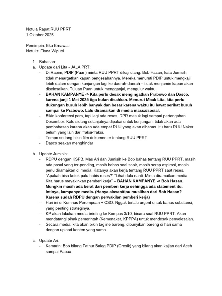 Notula Rapat RUU PPRT 1_10 | PDF