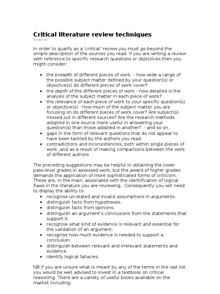 Critical Review Techniques for Literature | PDF