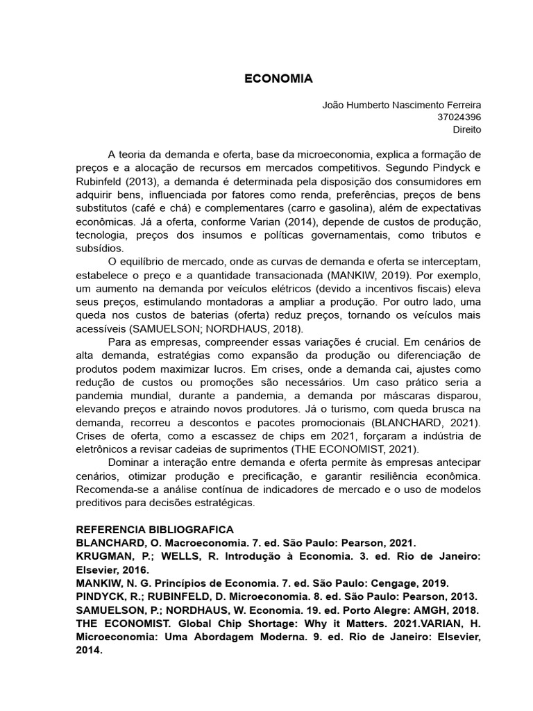 Demanda e Oferta na Microeconomia | PDF | Economia | Microeconomia