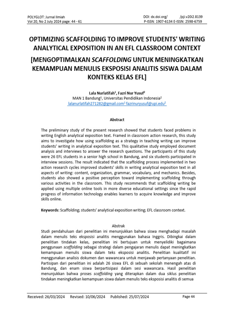 Anto, 8139 Optimzing Scaffolding To Improve Students Writing | PDF ...