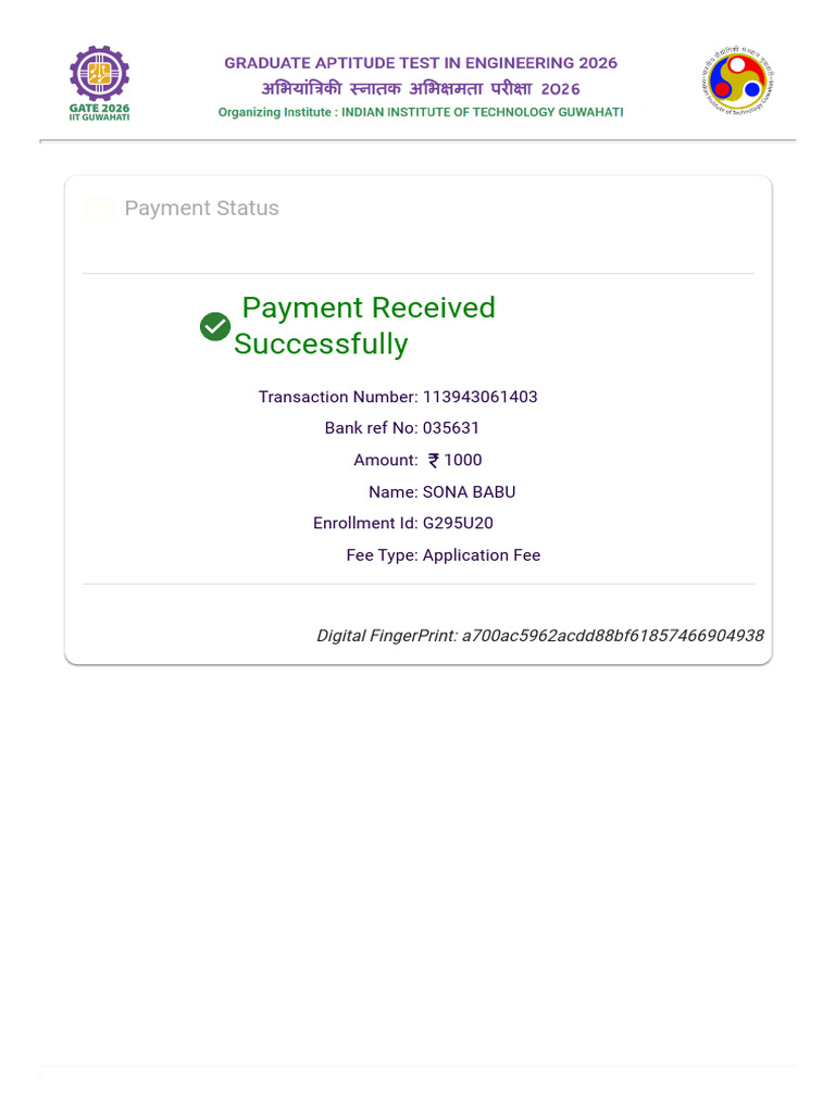 Application Fee Payment Confirmation | PDF