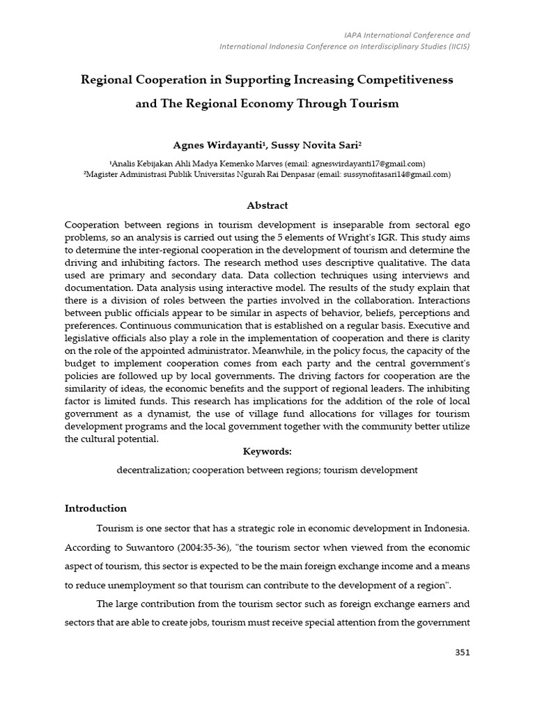 Regional Cooperation in Tourism Development | PDF | Data | Tourism
