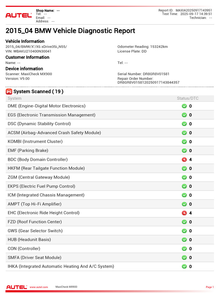 BMW Diagnostic Report: DTC Analysis | PDF | Motor Vehicle | Vehicles