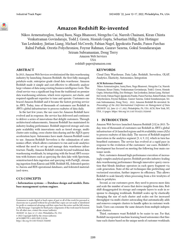 Innovations in Amazon Redshift 2022 | PDF | Databases | Scalability