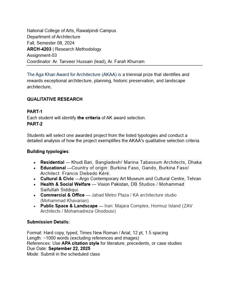 AKAA Architecture Award Research Assignment | PDF