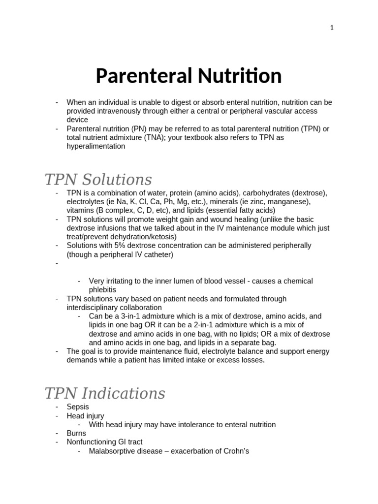 Parenteral Nutrition: TPN Overview & Care | PDF | Intravenous Therapy ...