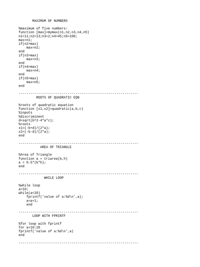 Updated Matlab Final Functions | PDF | Algebra | Mathematics