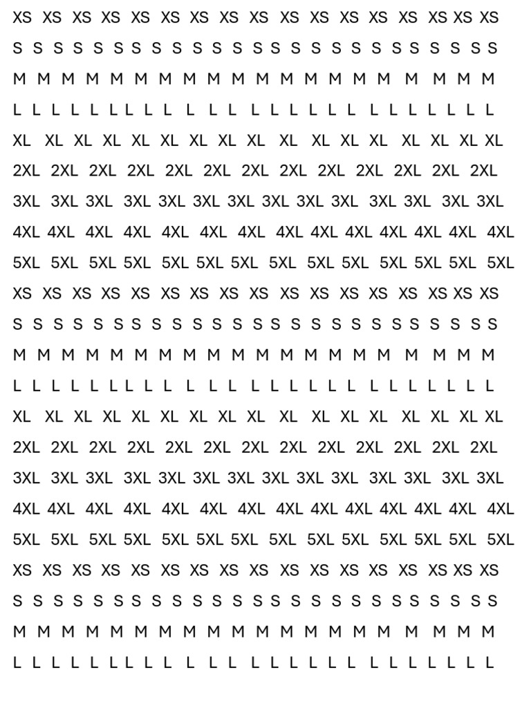 Size Chart for Clothing XS to 5XL | PDF