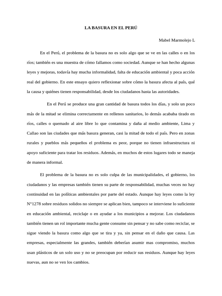 Problemas de basura en el Perú | PDF | Residuos | Reciclaje