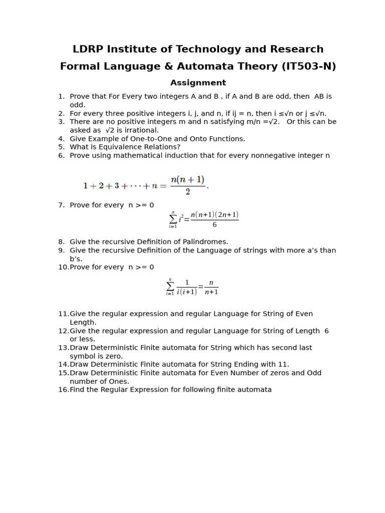 Formal Language & Automata Theory Assignment | PDF | Automata Theory ...