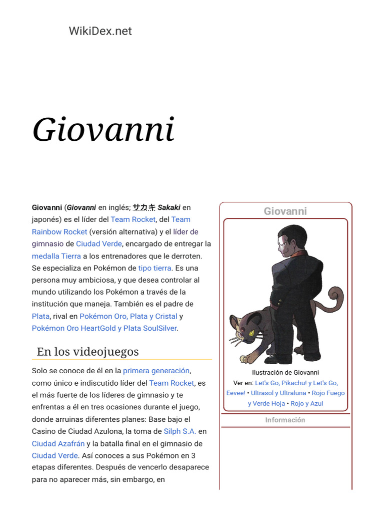 Giovanni - WikiDex, La Enciclopedia Pokémon | PDF | Nintendo | Juegos ...