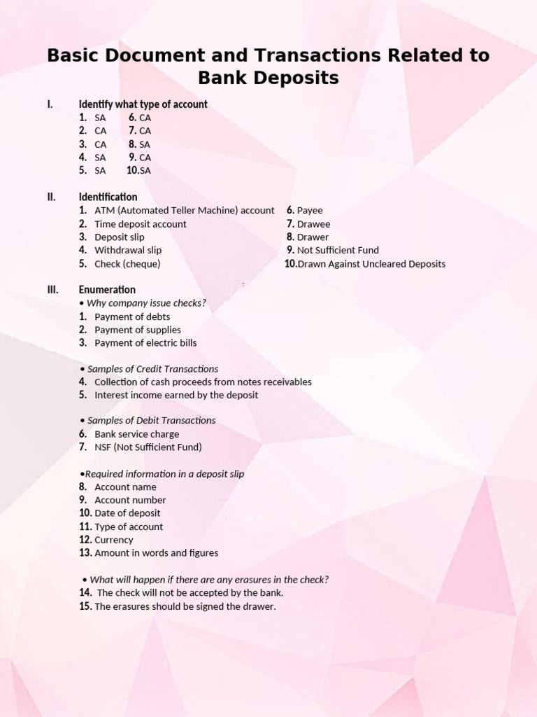 Basic Document and Transactions Related To Bank Deposits | PDF