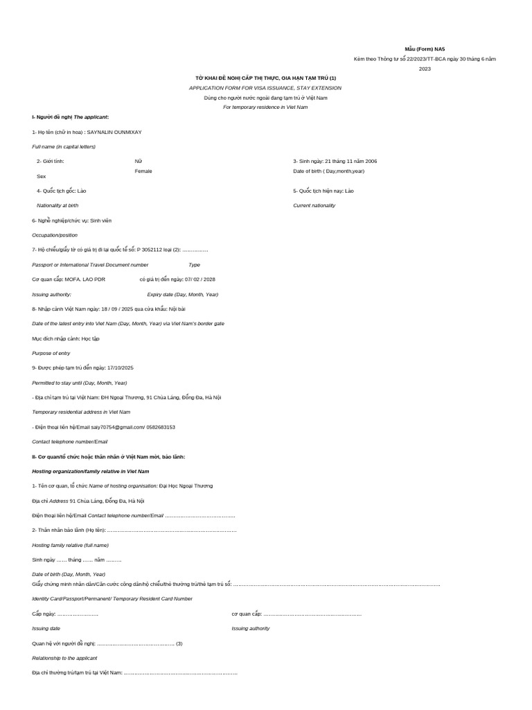 The applicant: Mẫu (Form) NA5 | PDF
