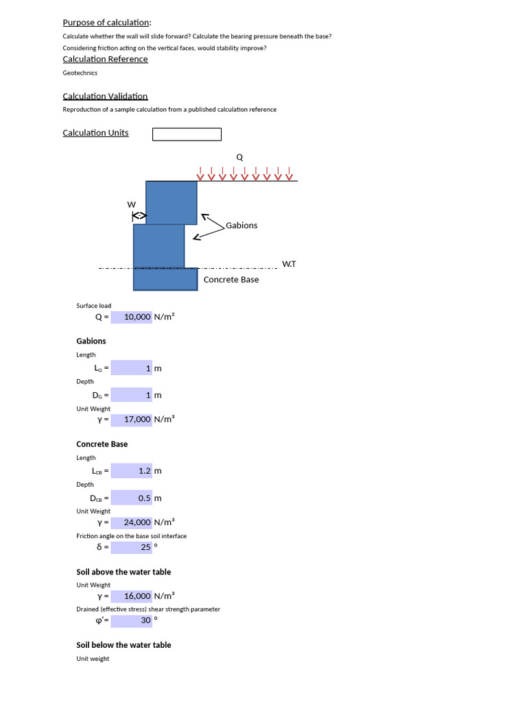 Wall Stability and Sliding Calculations | PDF | Friction | Classical ...