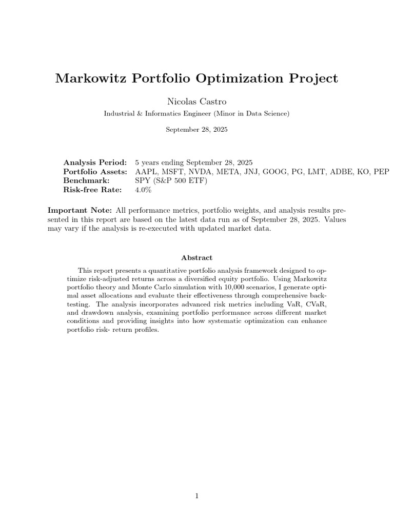 Markowitz Portfolio Optimization Analysis | PDF | Modern Portfolio ...