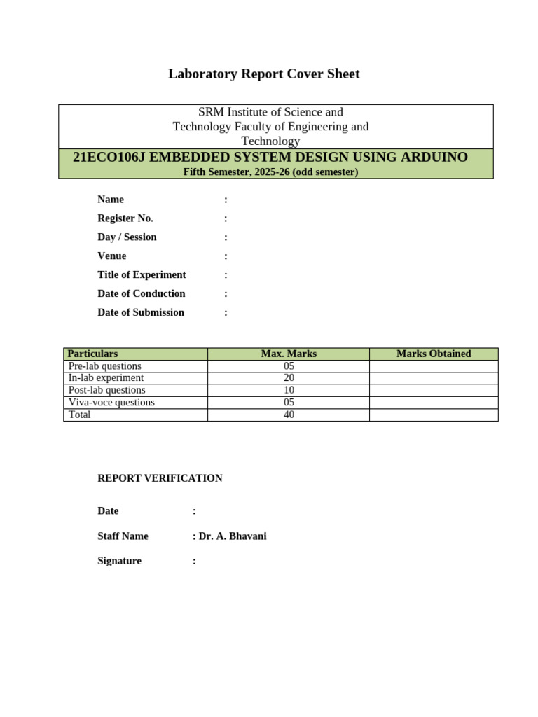 Laboratory Report Cover Sheet Template | PDF