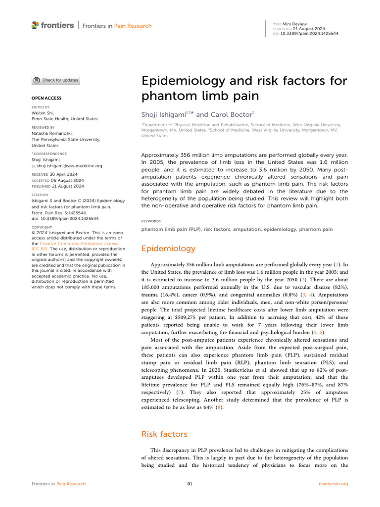 Phantom Limb Pain: Epidemiology & Risks | PDF | Amputation | Pain