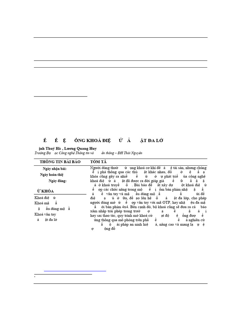 Design of A Multi-Layered Electronic Security Lock System: TNU Journal ...