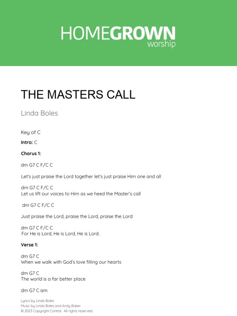 Masters Call Chords and Lyrics | PDF
