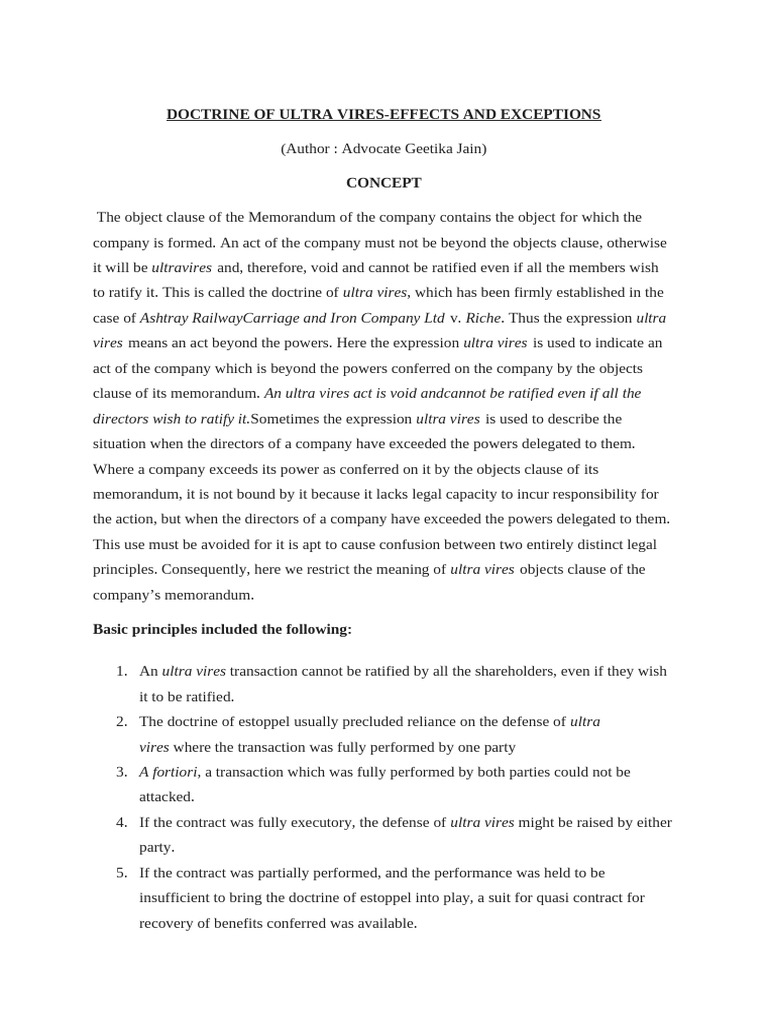 Understanding Ultra Vires Doctrine | PDF | Corporations | Corporate Law