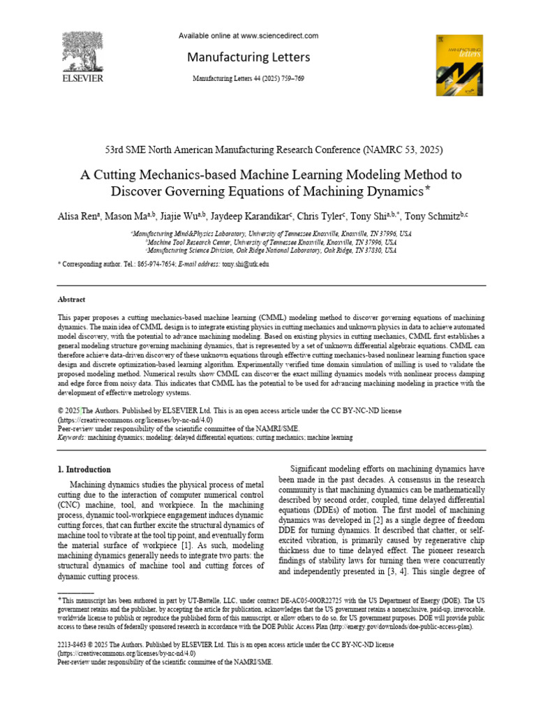 Machine Learning for Machining Dynamics | PDF | Nonlinear System ...