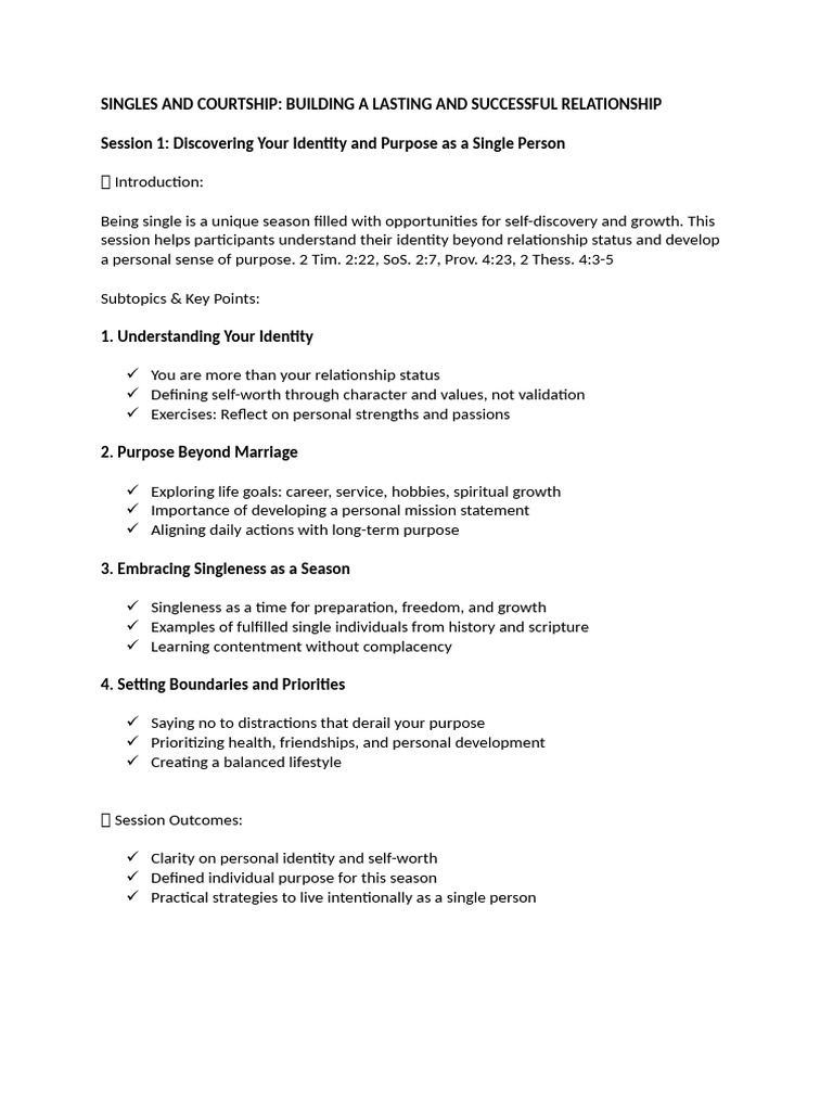 Singles' Guide to Purposeful Relationships | PDF | Identity (Social ...