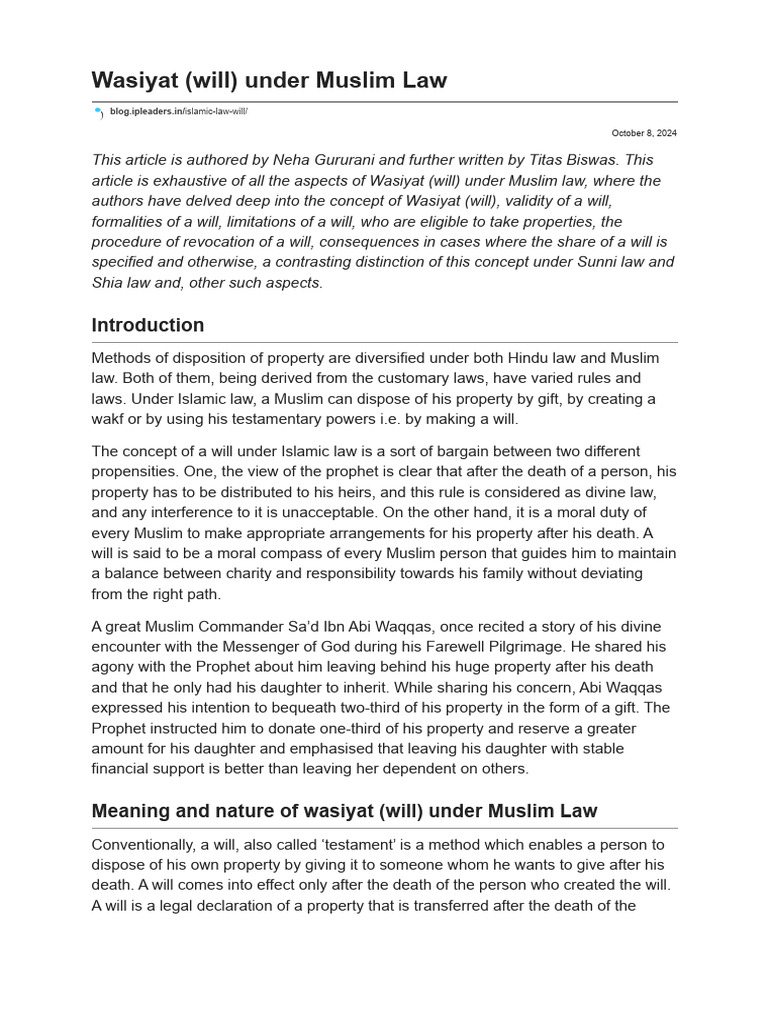 Understanding Wasiyat (Will) in Muslim Law | PDF | Will And Testament ...