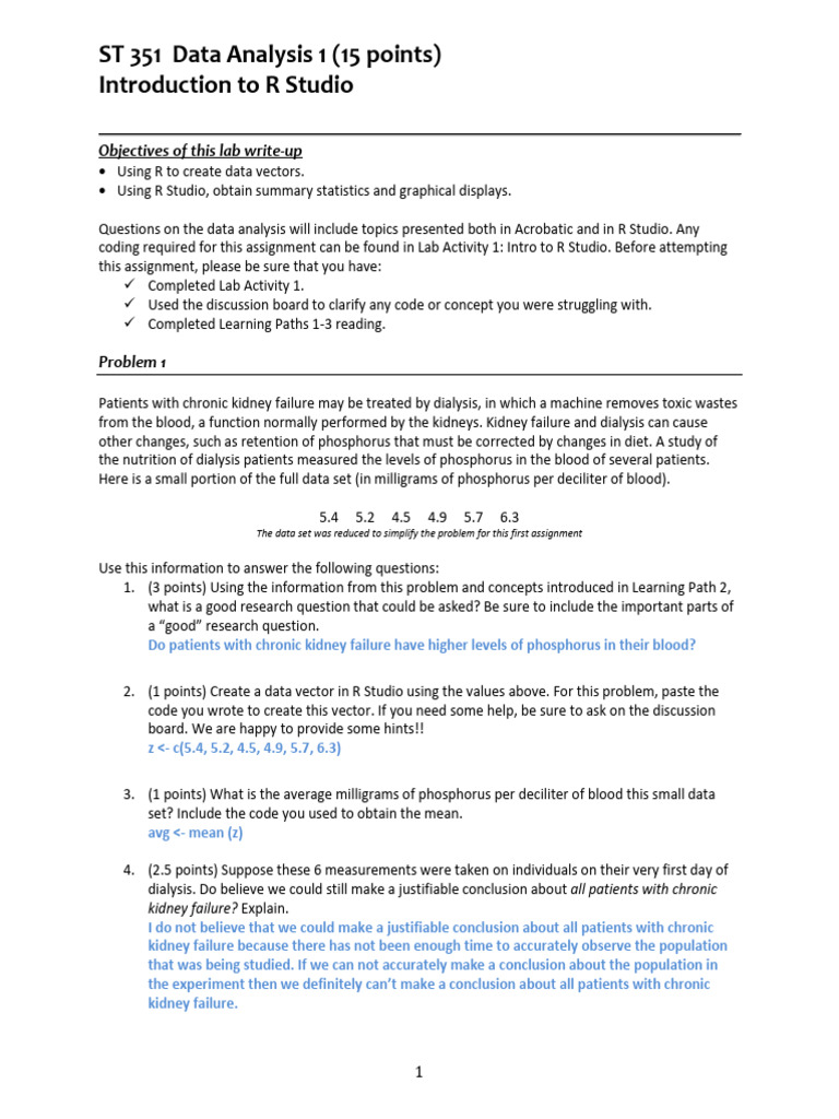 Data Analysis 1 - Introduction To R Studio Kirsten Mullen | PDF ...
