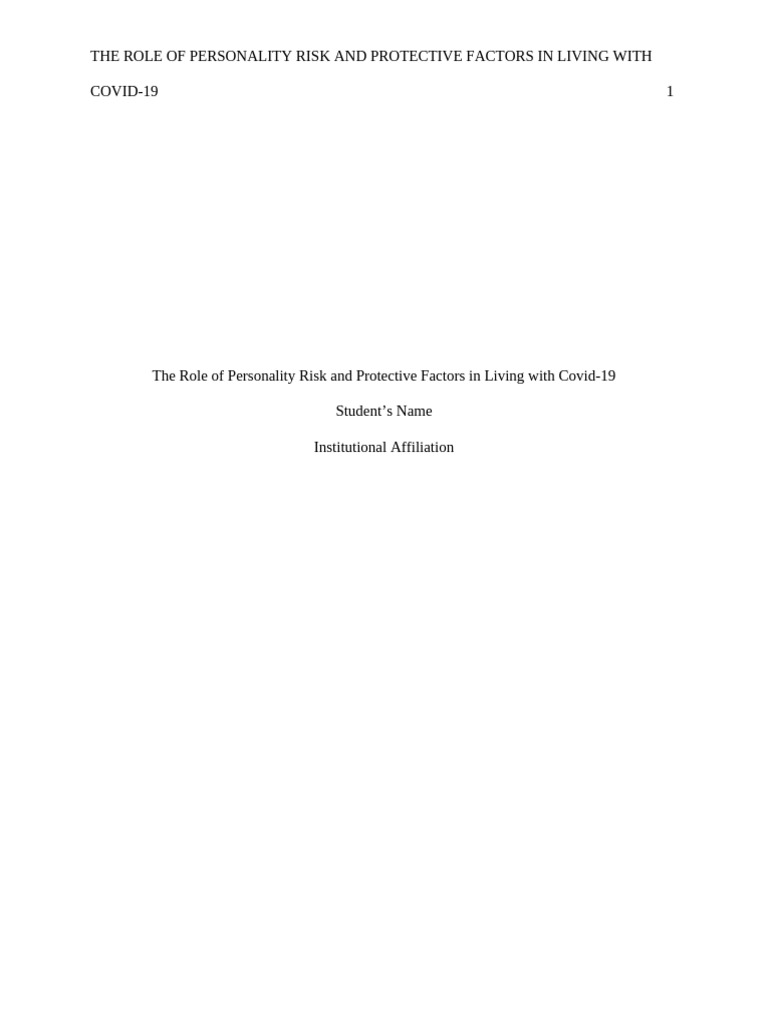 The Role of Personality Risk and Protective Factors in Living With ...