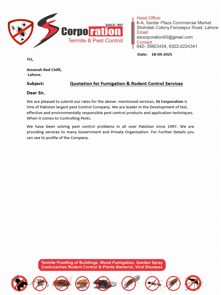 Fumigation & Rodent Control Quotation | PDF | Pest Control
