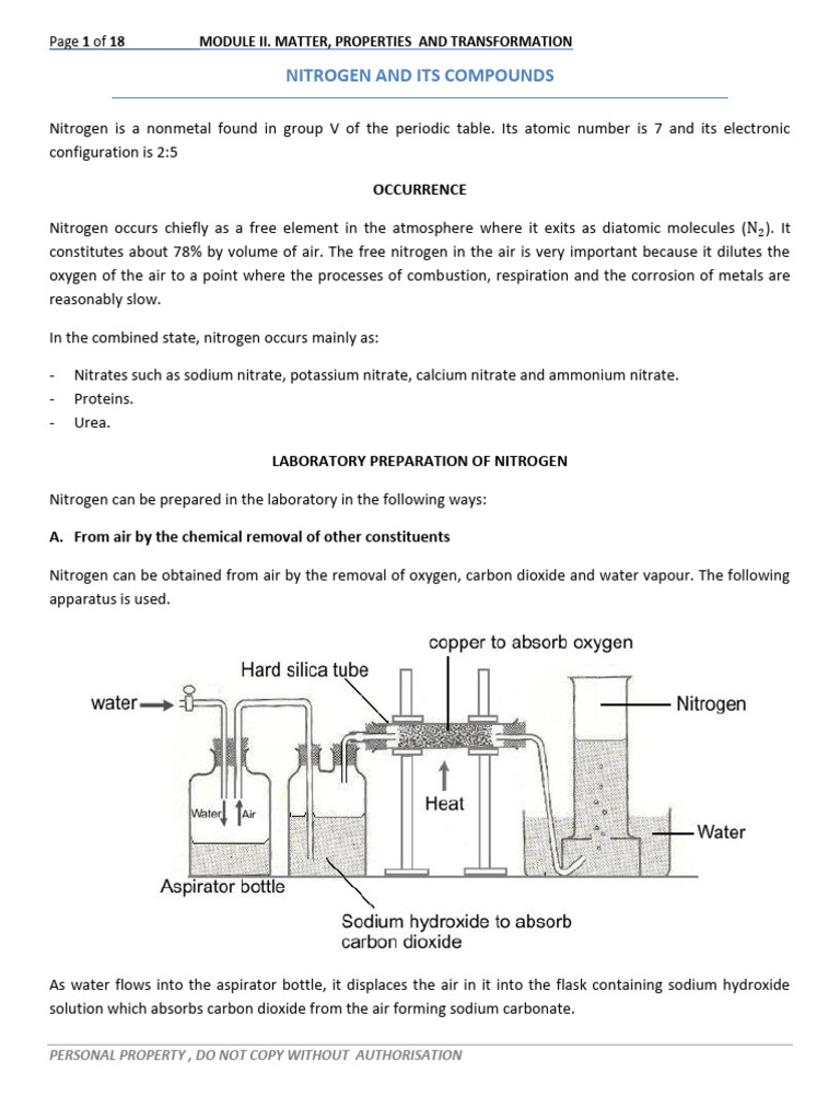 Nitrogen and Its Compounds Overview | PDF | Nitrogen | Nitric Acid