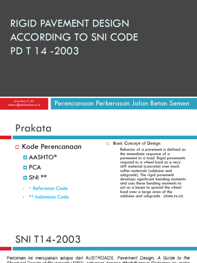 Rigid Pavement Design According To Sni C | PDF