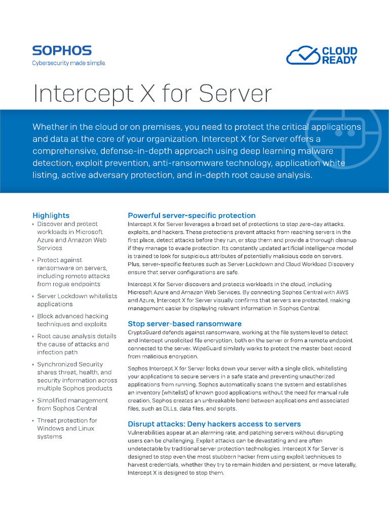 Sophos Intercept X For Servers | PDF